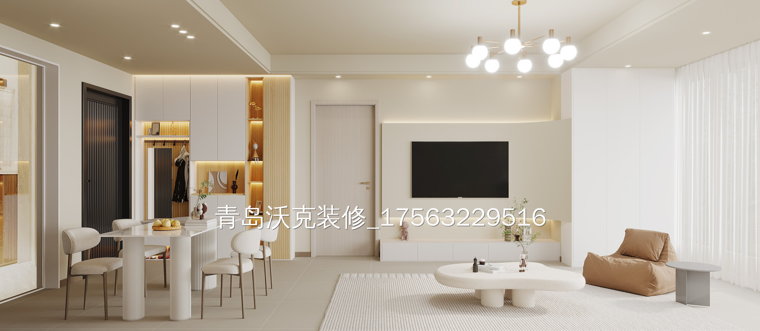 120多平米米白色色调四室两厅餐客厅软装装修实景图